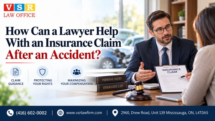 Car accident lawyer helping an injured client with an insurance claim in Ontario